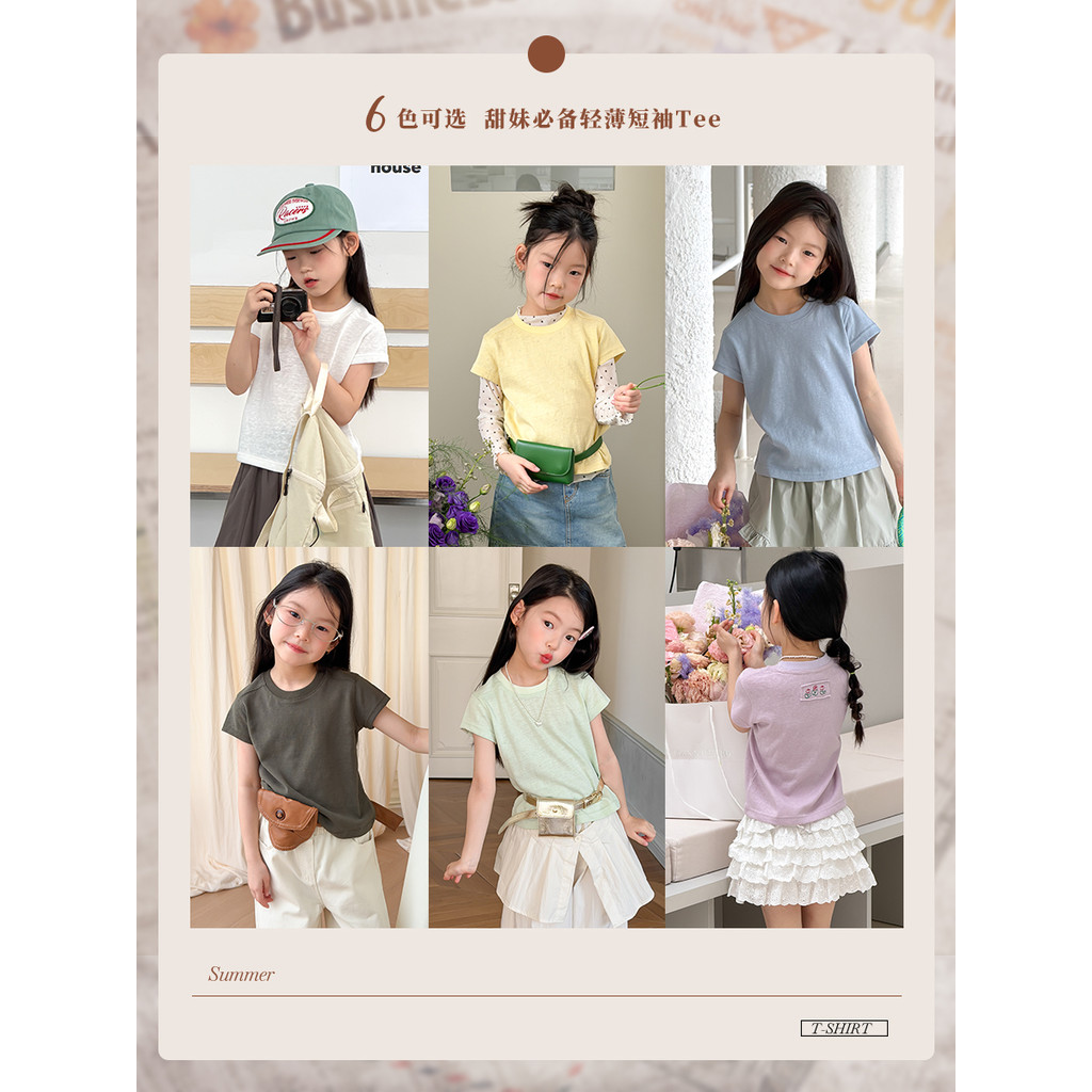 Yima meninas primavera verão versão coreana moda camisa de fundo crianças suave manga curta doce menina luz camiseta beb