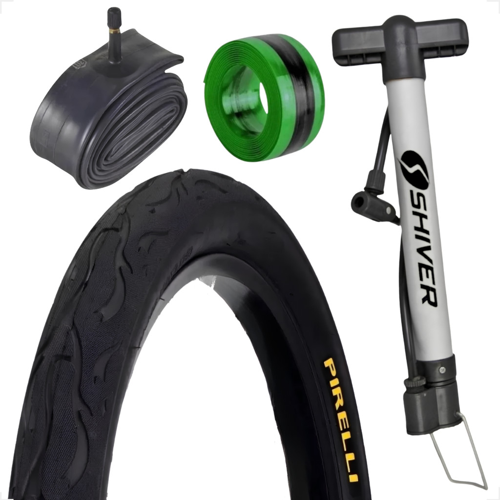 Pneu Bicicleta Pirelli Tornado Beta Flame Aro 26 x 2.125 Camara Bico grosso Bombinha fita anfituro