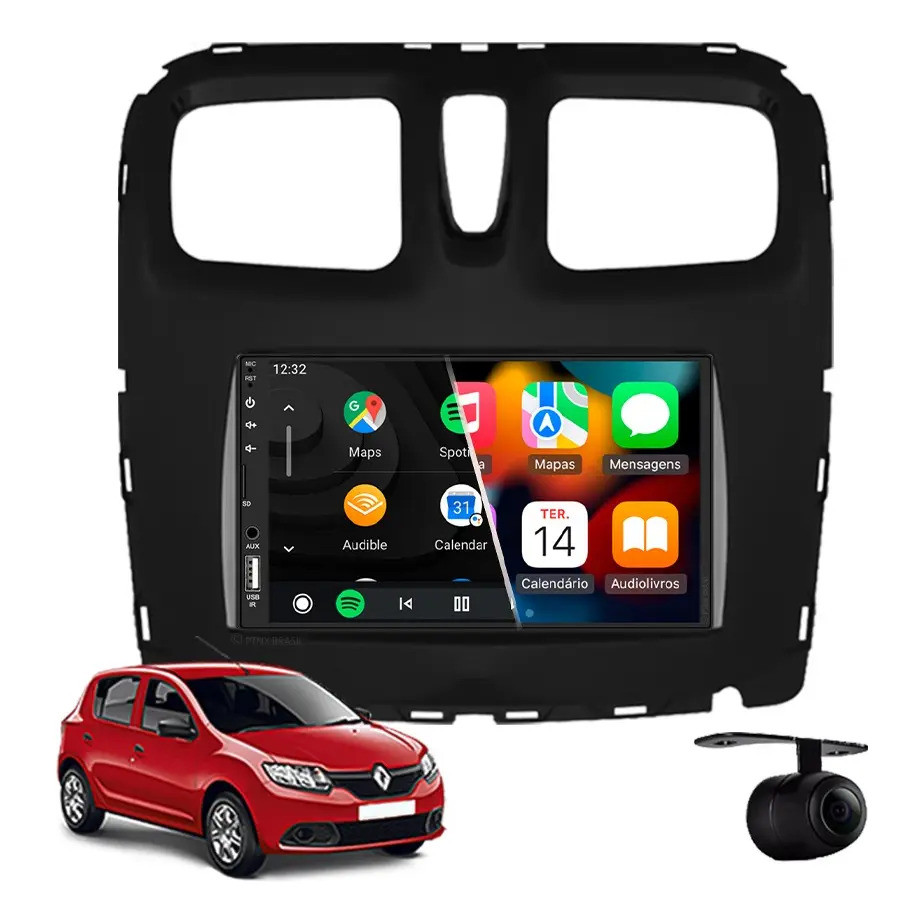 Central Multimídia Carplay Renault Sandero Basic 2015 À 2023