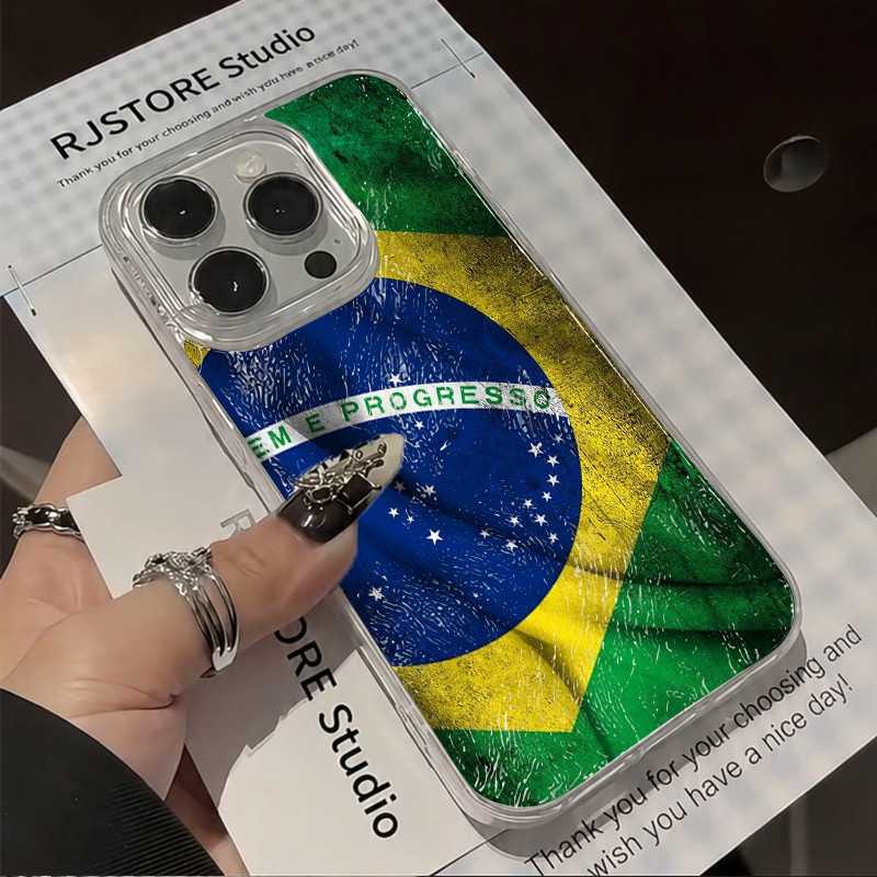 Capinha para iPhone 11/12/13/14/15/16/17 Pro Max Capa de celular com estampa da bandeira brasileira e geleira