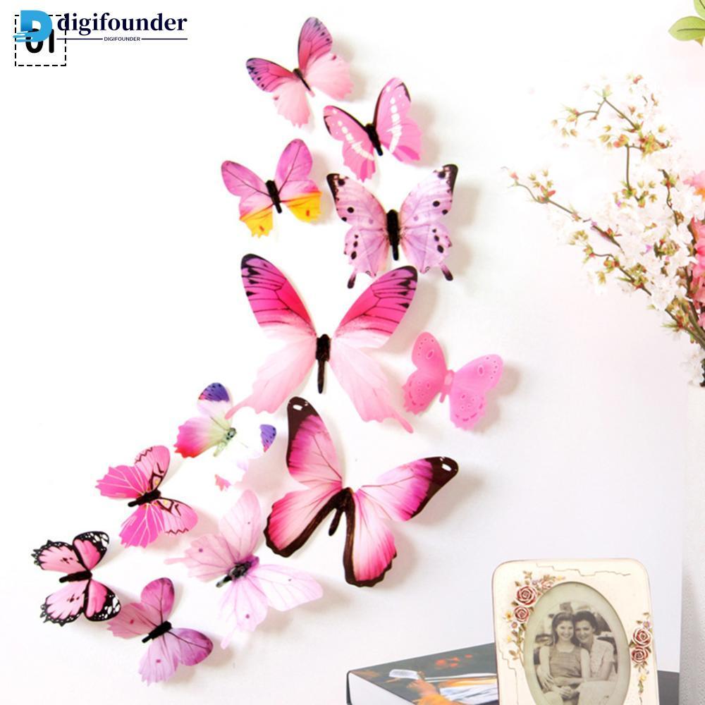 DIGIFOUNDER 12 Peças Adesivo De Borboleta 3D Colorido Arte Design Decalque Parede Faça Você Mesmo Decoração De Casa O3Q4
