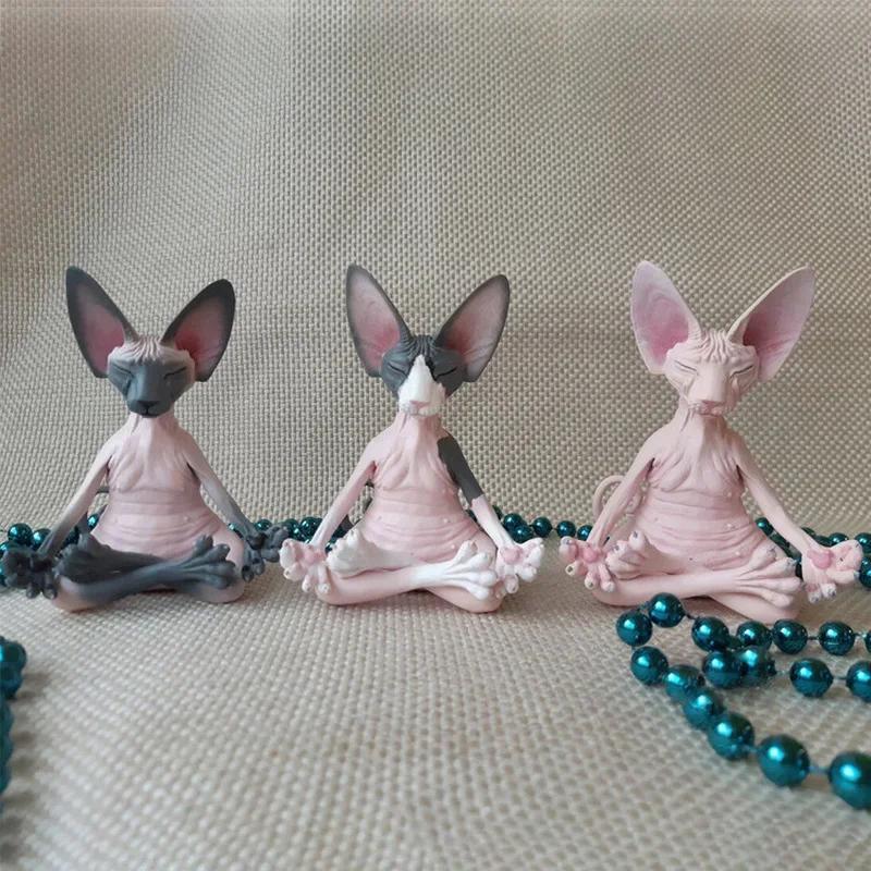 Meditação Yoga Gato Feliz Caprichoso Buda Esfinge Estatueta Arte Decoração Escultura Ao Ar Livre Jardim Estátua Para Cas