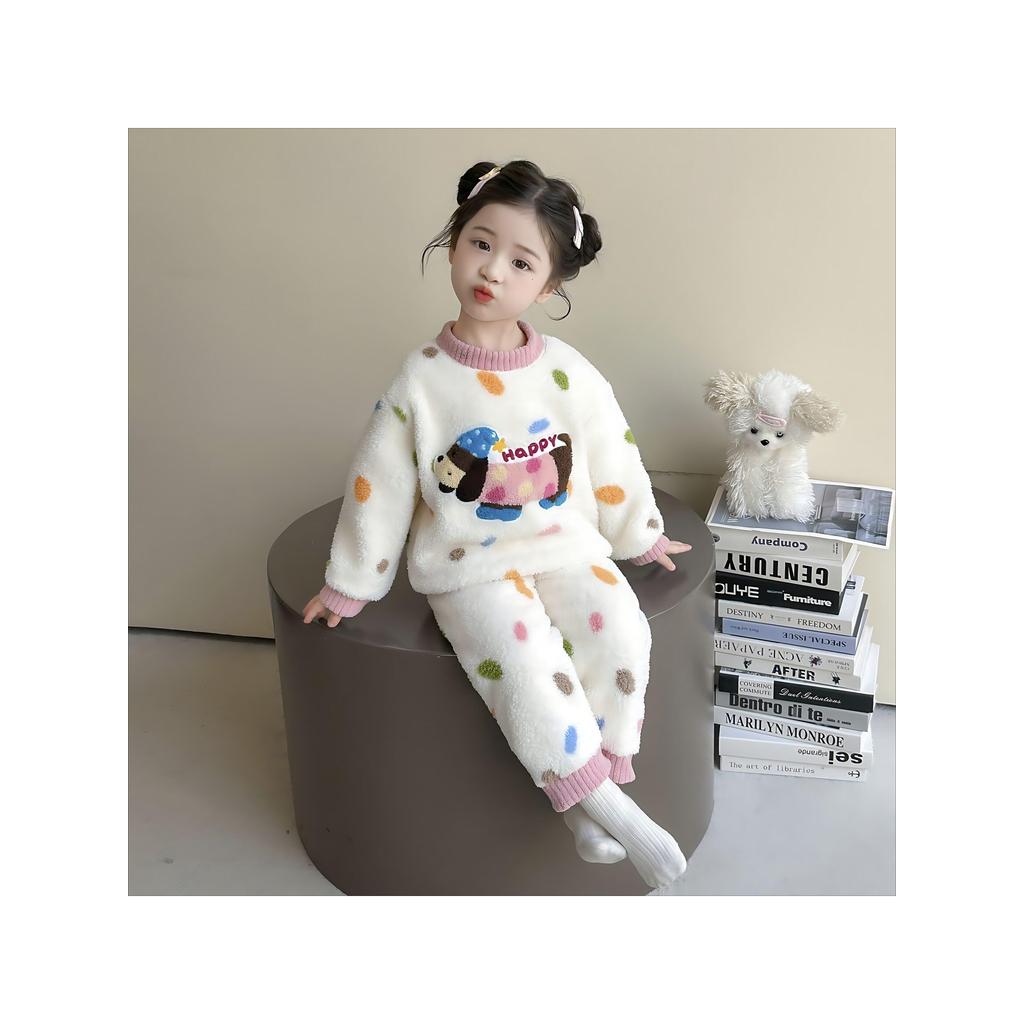 Pijamas para meninas outono inverno 2026 novo estilo roupas de inverno quente Shirley velo terno forro de lã roupas para