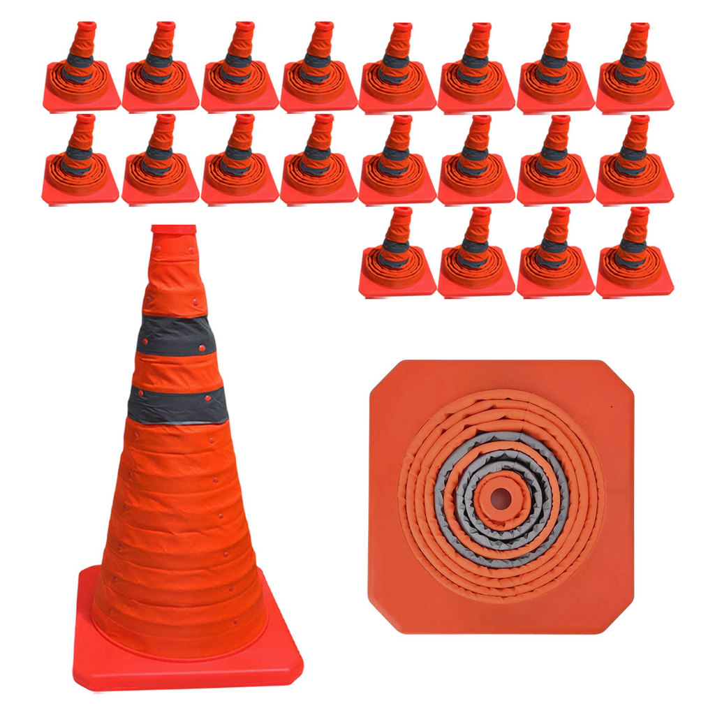 Cone Retratil Sinalizador Obra Kit 22 Uni Portatil Flexivel Baliza Rodovia Dobravel Estrada Segurança Alerta Viario