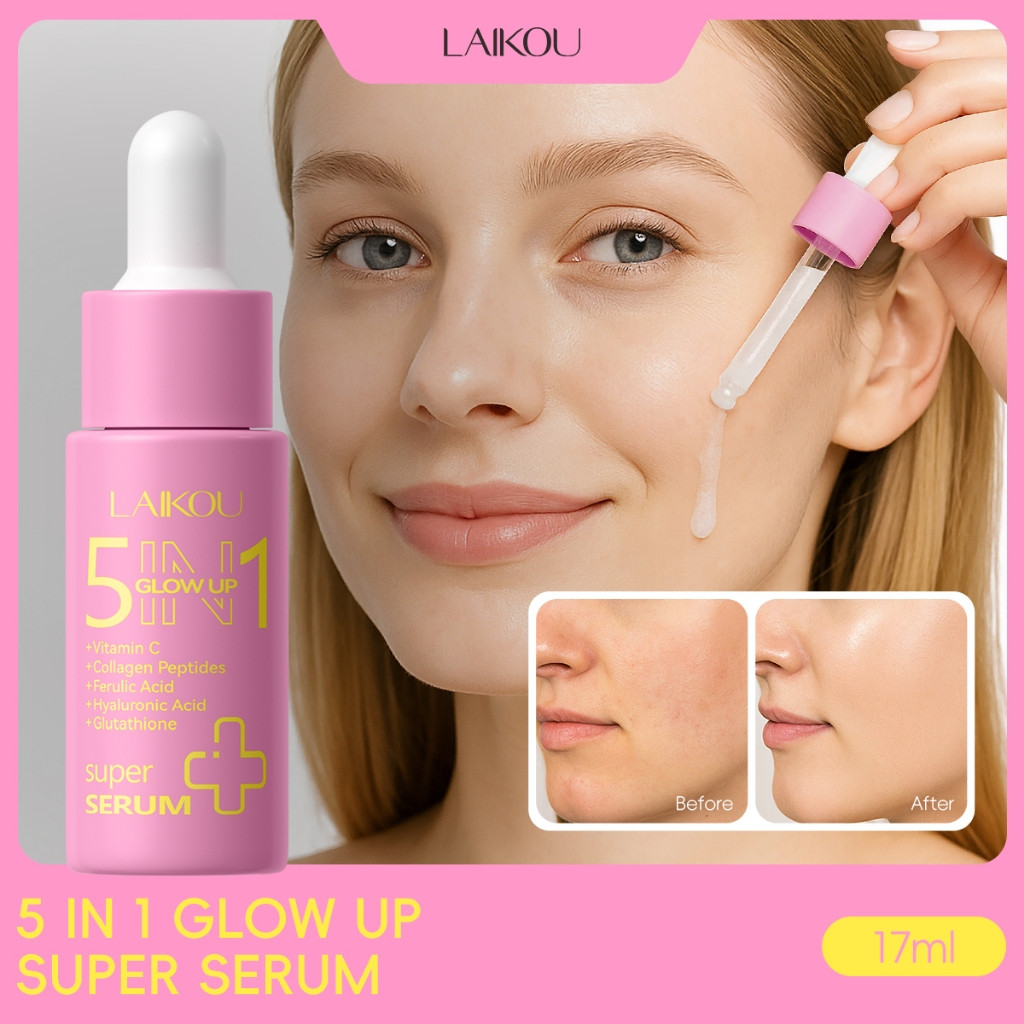LAIKOU 5 em 1 Super Sérum Iluminador com Vitamina C e Ácido Hialurônico, Hidratação Durante Todo o Dia, Pele Radiante, M