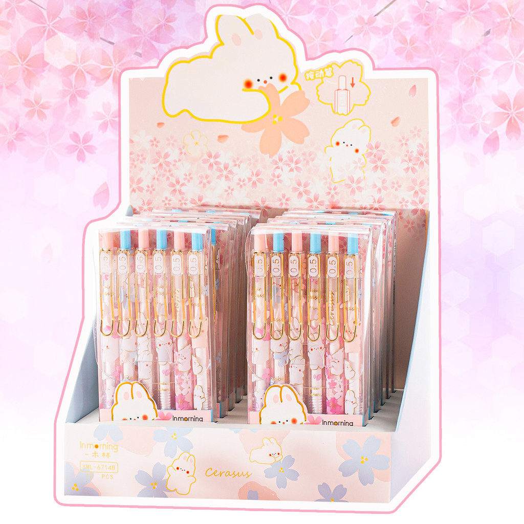 Yimulin Caneta de assinatura de coração de menina fresca Caneta de Gel Clipe de aço Sakura Falling Bunny Caneta de impre