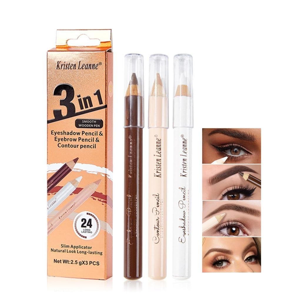 Conjunto de Lápis para Contorno e Iluminador de Sobrancelhas - 3 Canetas de Maquiagem para Olhos, Preenche e Define as S