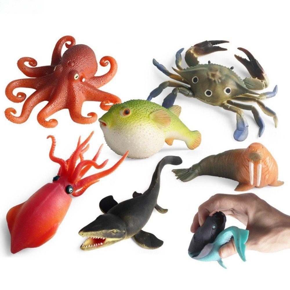 Animais marinhos apertáveis, modelo de simulação de lula macia, frutos do mar, modelo de caranguejo, polvo, vida marinha