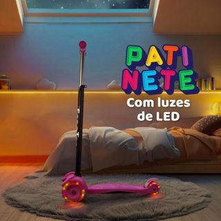 Patinete 4 Rodas Infantil Luz LED Ajustável Até 70kg design moderno e estrutura resistente Menino Menina Cores Variadas