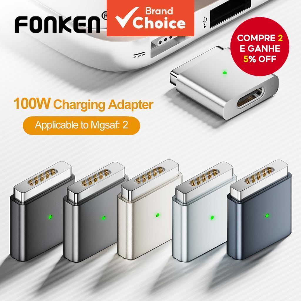 Fonken 100W Tipo-C Fêmea para Magsfe 2 Adaptador Masculino Conversor de Carregamento Magnético T-Tip para (Mac)Book