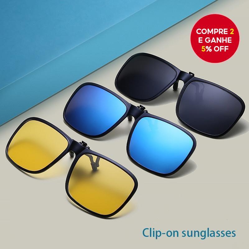 Óculos de sol polarizados clip-on TR90 UV400 anti-reflexo para dirigir à noite e miopia.