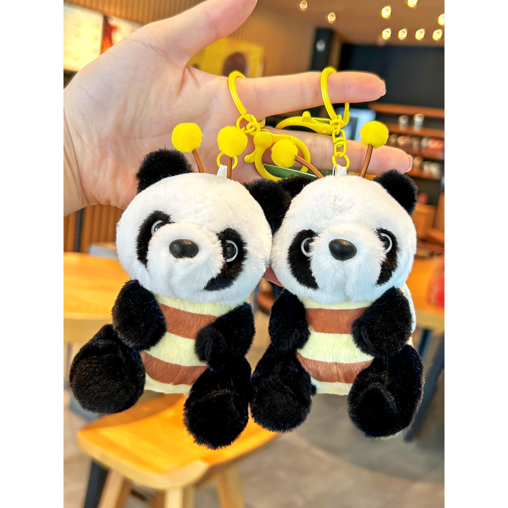 Novo Chengdu bonito Cross-Dressing abelha Panda carro de pelúcia chaveiro requintado estudante mochila presente pingente