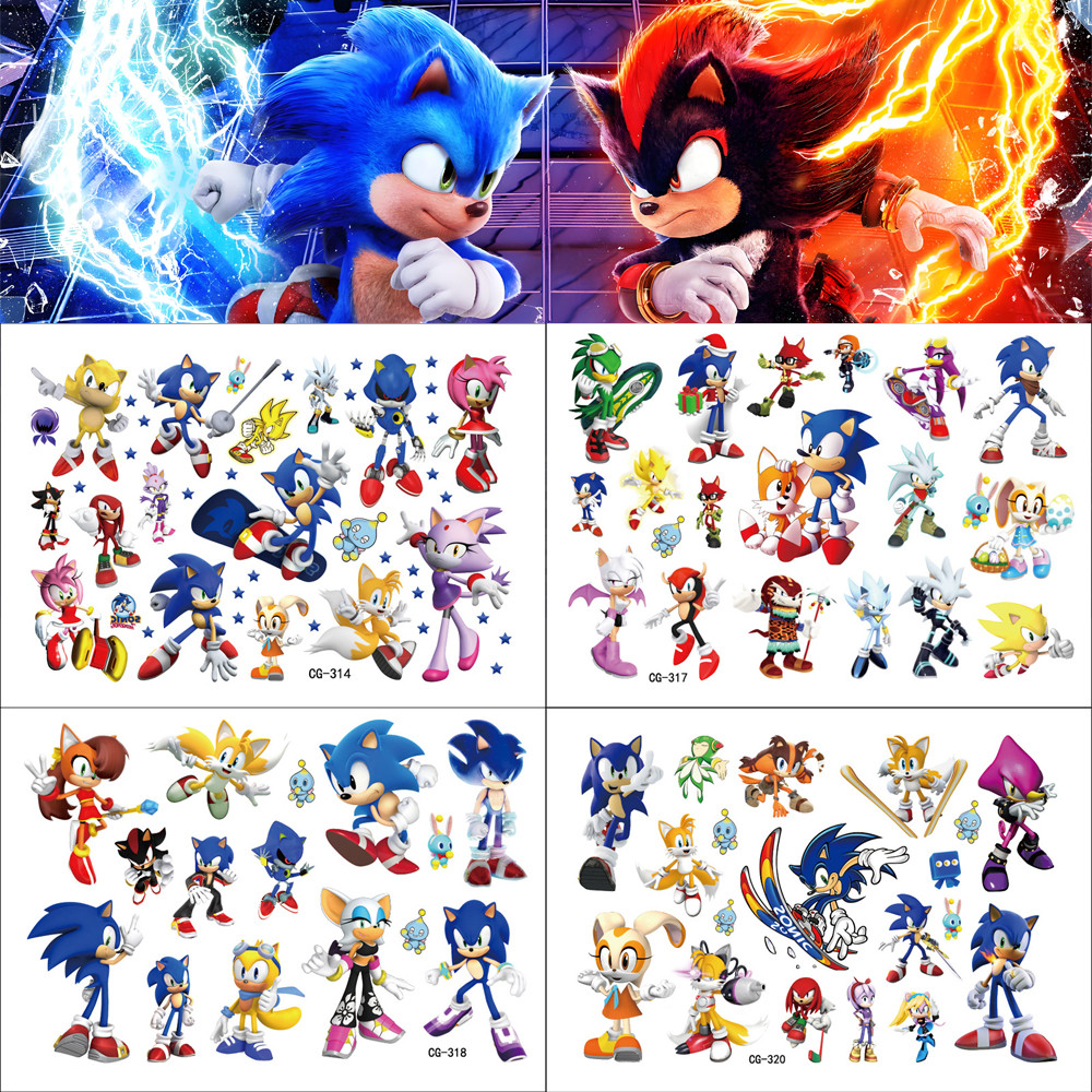Sonic Boy sonic Hedgehog sonic crianças tatuagem adesivos festa de aniversário tatuagem adesivos transferência água ades