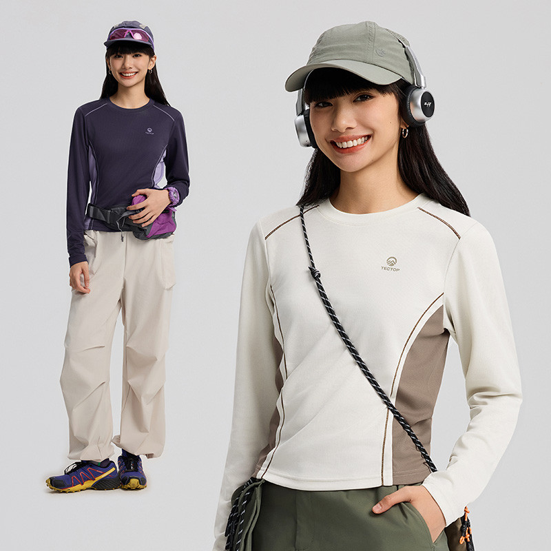 TECTOP Ao Ar Livre Primavera Verão Camiseta de Secagem Rápida Senhoras Respirável Stretch Lazer Esportes Viagem E
