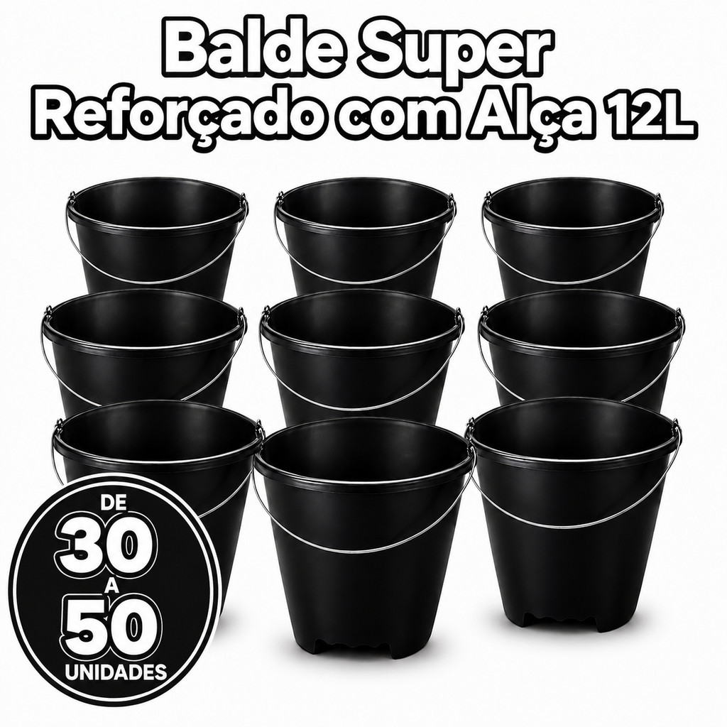 Baldes 12L Plástico Reforçado Alça Metálica Limpeza Obra Uso Profissional Alta Resistência