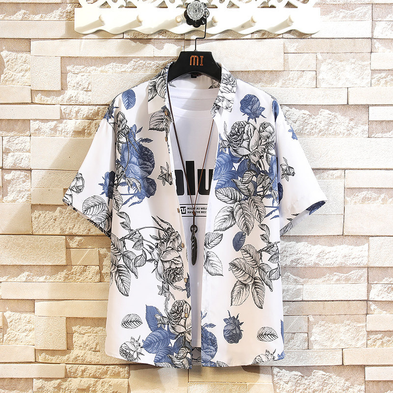 Camisa de manga curta estampada masculina de verão tamanho grande havaí praia camisa de viagem fina camisa de meia manga