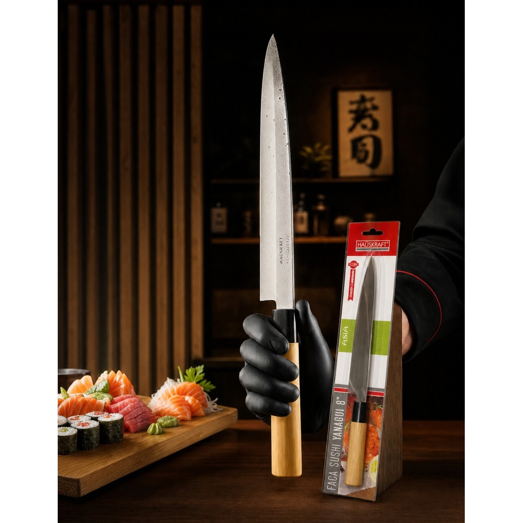 Faca Japonesa Sushi Sashimi Corte Preciso Sushi Aço Inox 8"pol Peixe Salmão Haüskraft