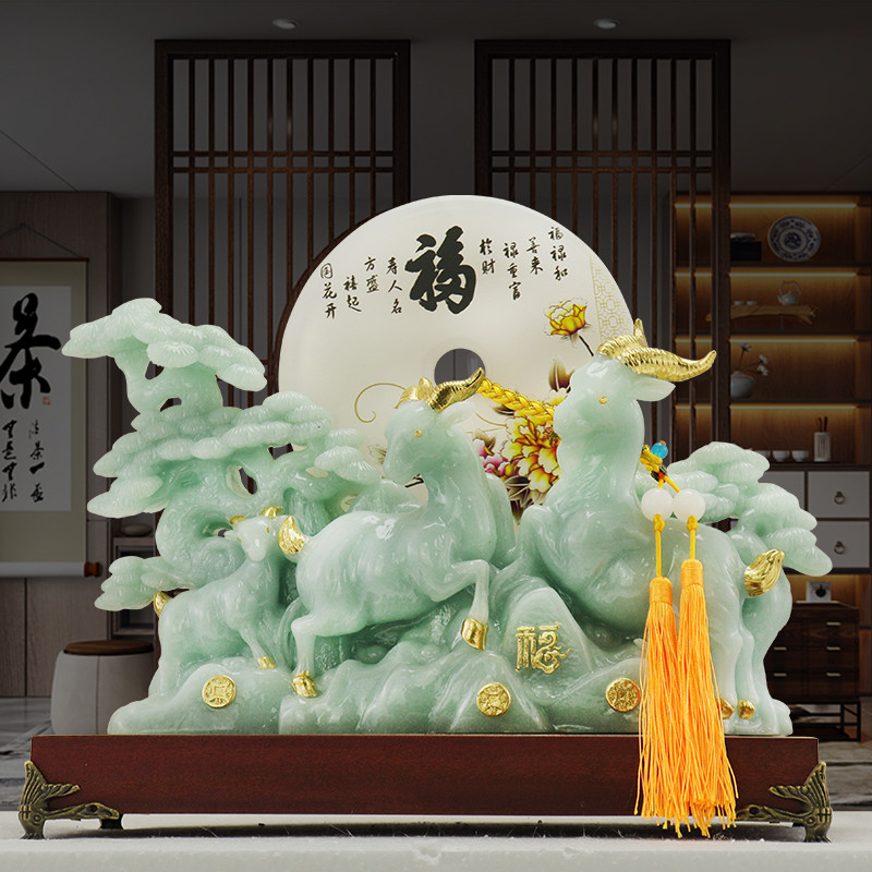 Sanyang Kaitai ornamentos Jade fivela segura zodíaco ovelha entrada sala de estar armário vinho decoração Housewarming n