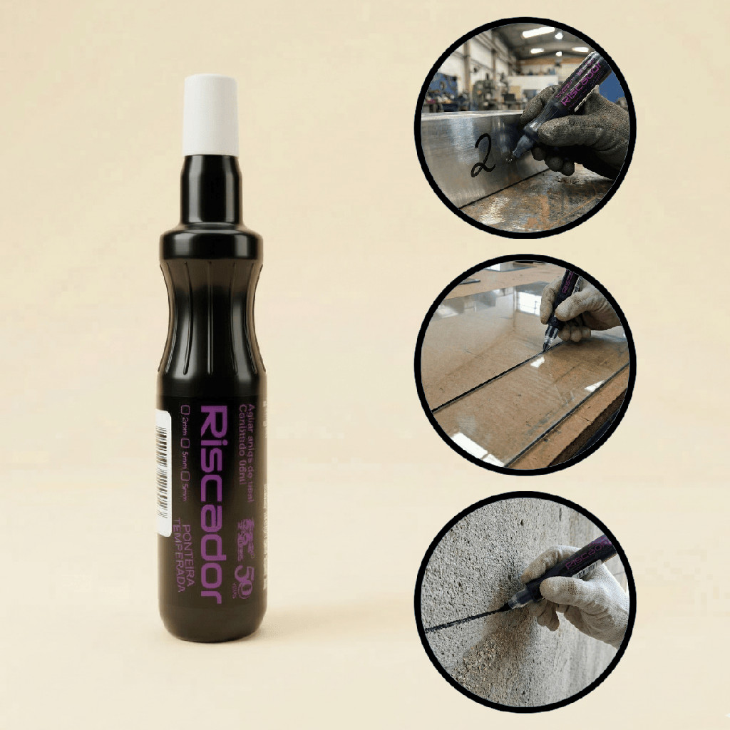 Kit 3 Marcador Riscador Caneta Industrial Preto 2mm 60ml Ferro Chapa Concreto