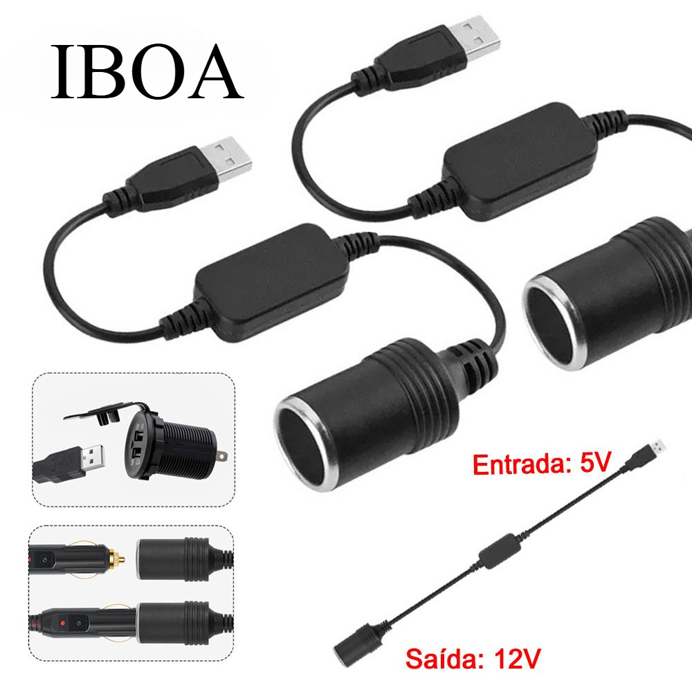 Adaptador De Acendedor De Cigarro USB Para Carro, Cabo Adaptador De Alimentação De 5 V Para 12 V