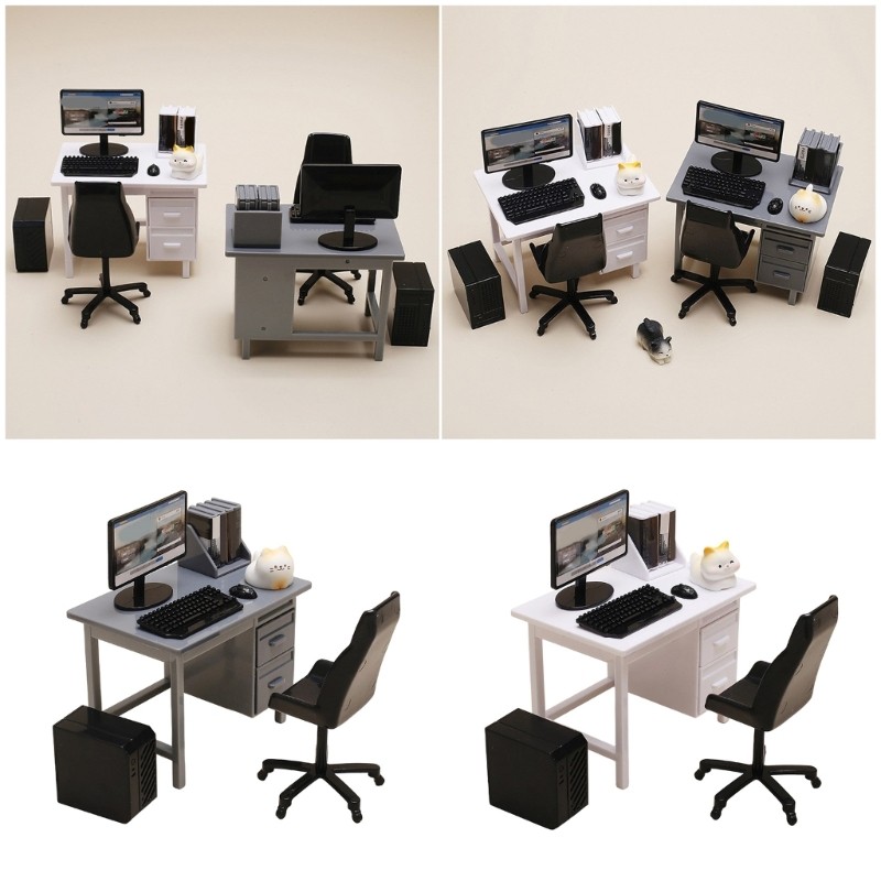 MIS 1 12 Escala Mesa De Computador E Cadeira Modelo Figura Conjunto De Móveis Acessórios De Exibição De Cena De Escritór
