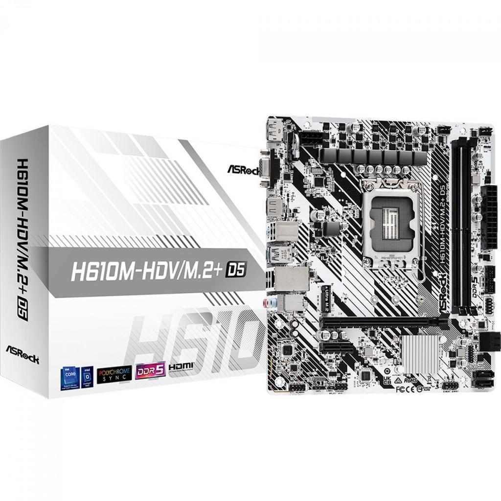 Placa Mãe ASRock H610M-HDV/M.2+ D5, Chipset H610, Intel LGA 1700, mATX, DDR5 (Terabyte Oficial)