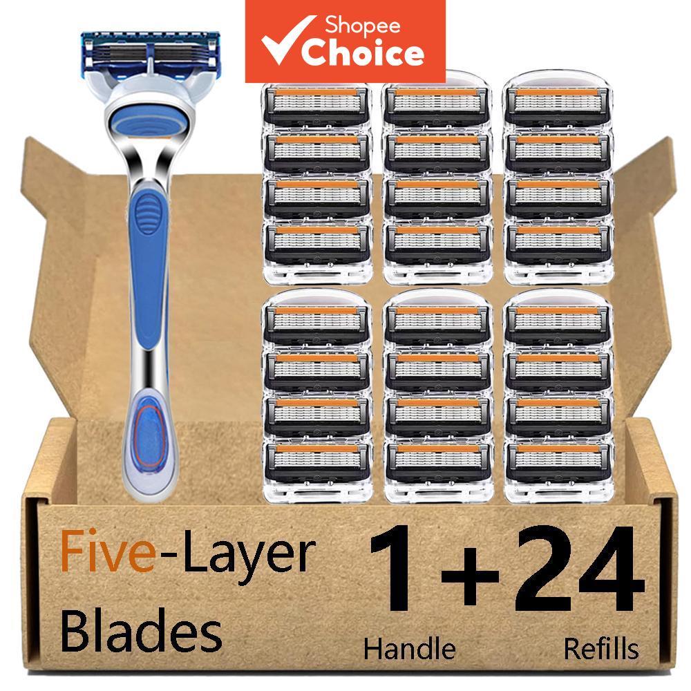 Conjunto De Barbeador Manual Clássico De 5 Camadas-1 Alça E 24 Lâminas , Aço Inoxidável Afiado , Punho Antiderrapante ,