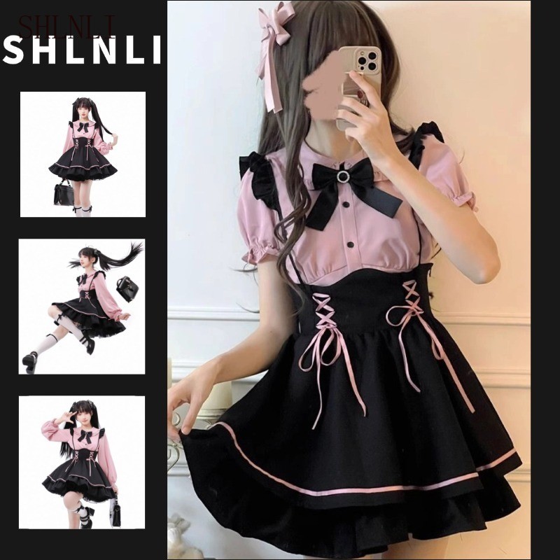 2 Peças/Conjunto Primavera Outono Camisa Feminina De Manga Comprida + Saia De Alça Simples E Fino