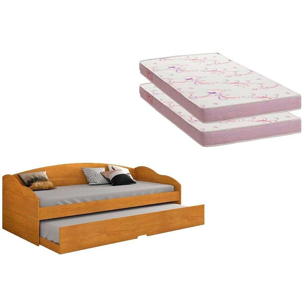 Colchão Solteiro Physical Ortobom (2un) + Sofá Cama Funny II c/ Auxiliar Cinamomo