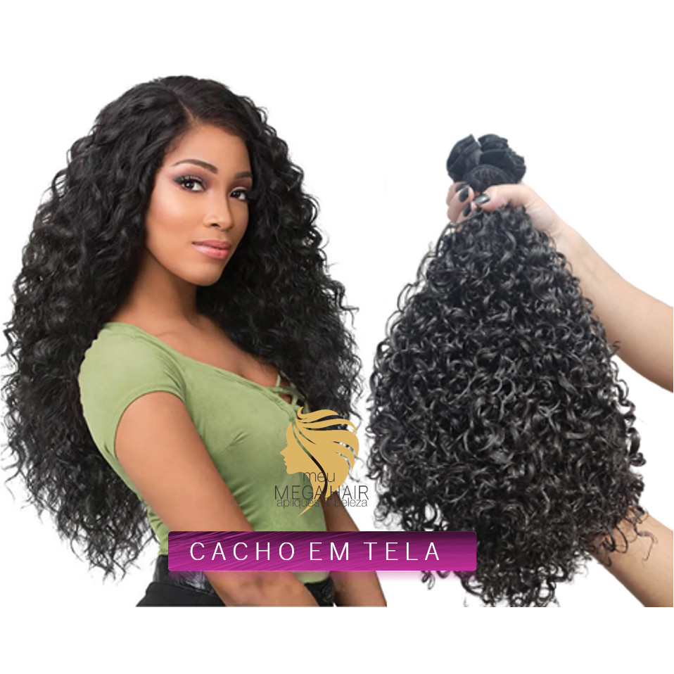 Aplique Cabelo Tela Para Mega Hair Cacheado 70cm 100g Cacho Caipira Semi Humano