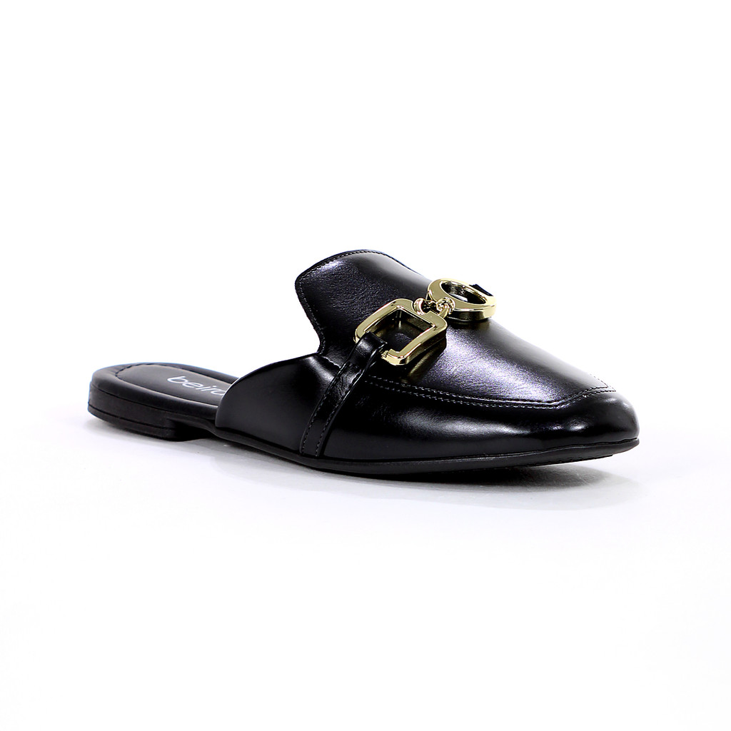 Rasteira Beira Rio Mule Napa Madri Preto e Dourado - Feminino