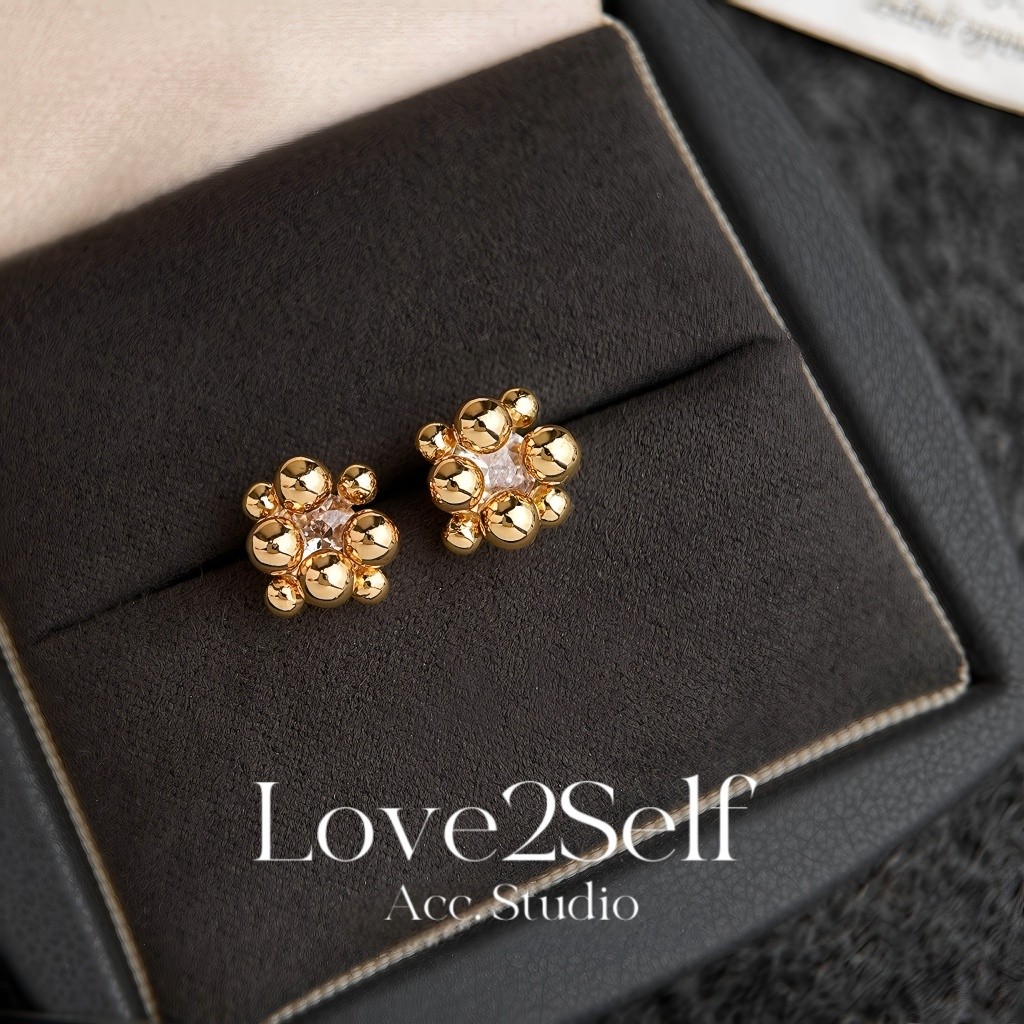 Brincos De Bola De Arte CZ Com Micro Pave Love2self-E175 S925 Prata Pós Hipoalergênicos Femininos Vintage Banhados A Our