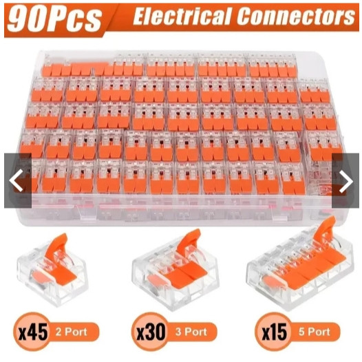 kit 90 Peças Conector Compacto Elétrico Emenda E Derivação 2, 3 e 5 vias 4mm