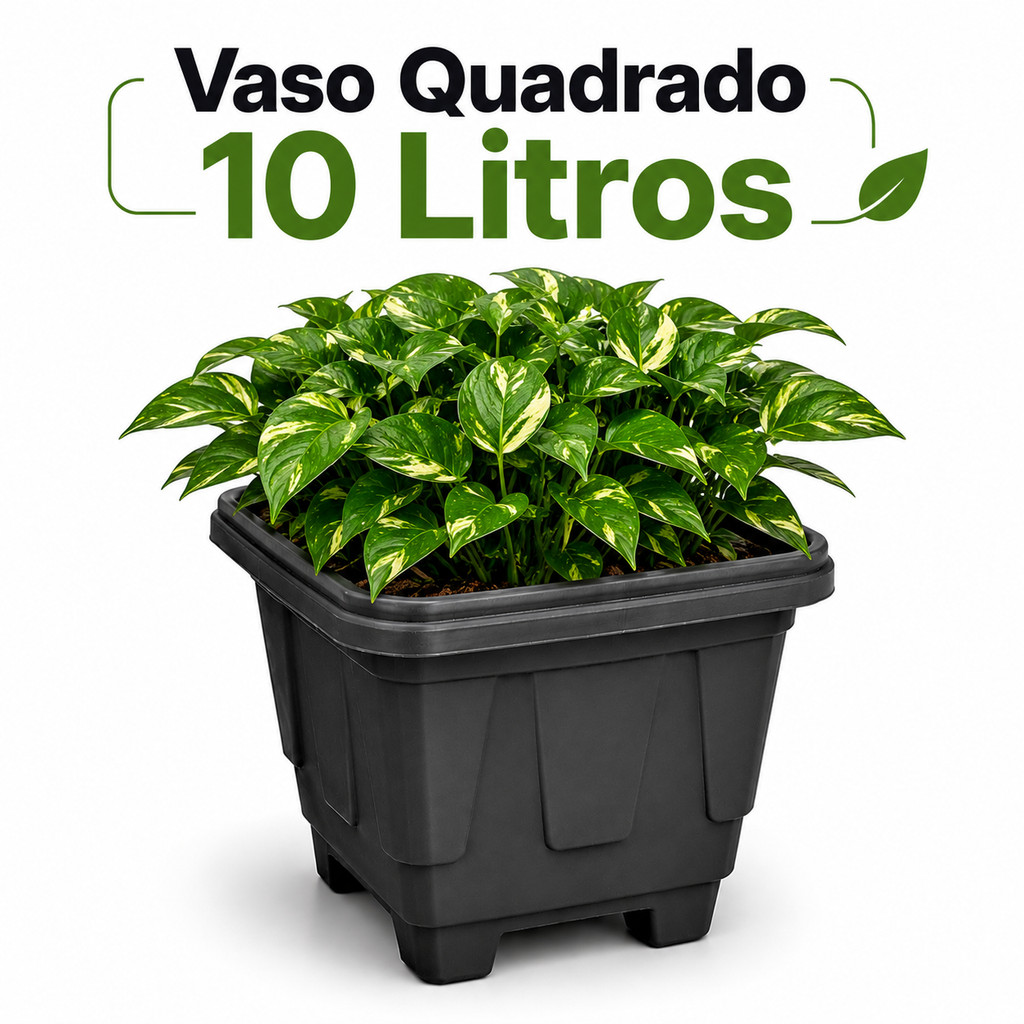 Vaso Quadrado 10L Plástico Reforçado Jardim Horta Plantas Flores Cachepô Resistente Decorativo