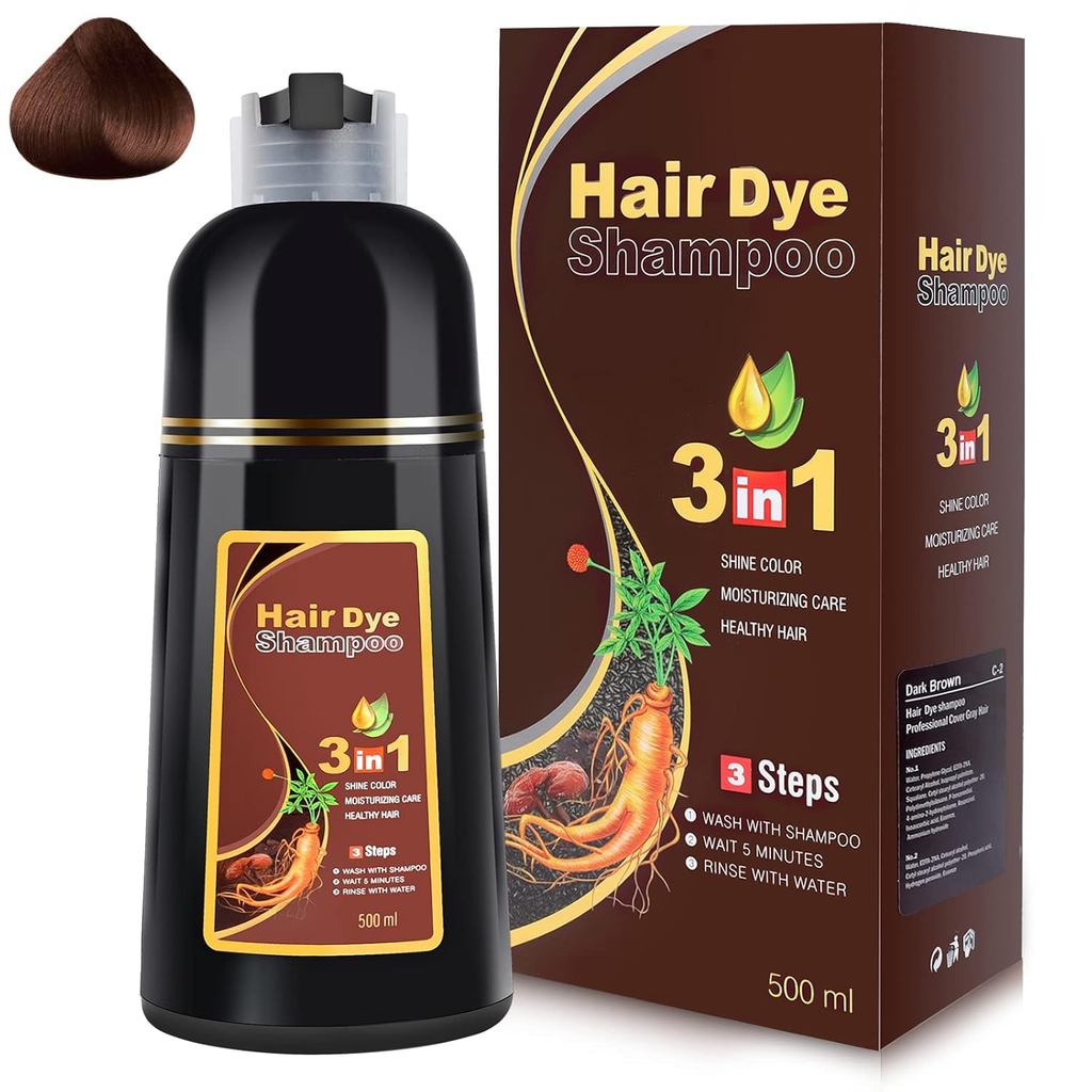 Shampoo Tintura de Cabelo Castanho Escuro IIIMEIDU 3 em 1 para Cabelos Grisalhos, Shampoo com Ingredientes Herbais para