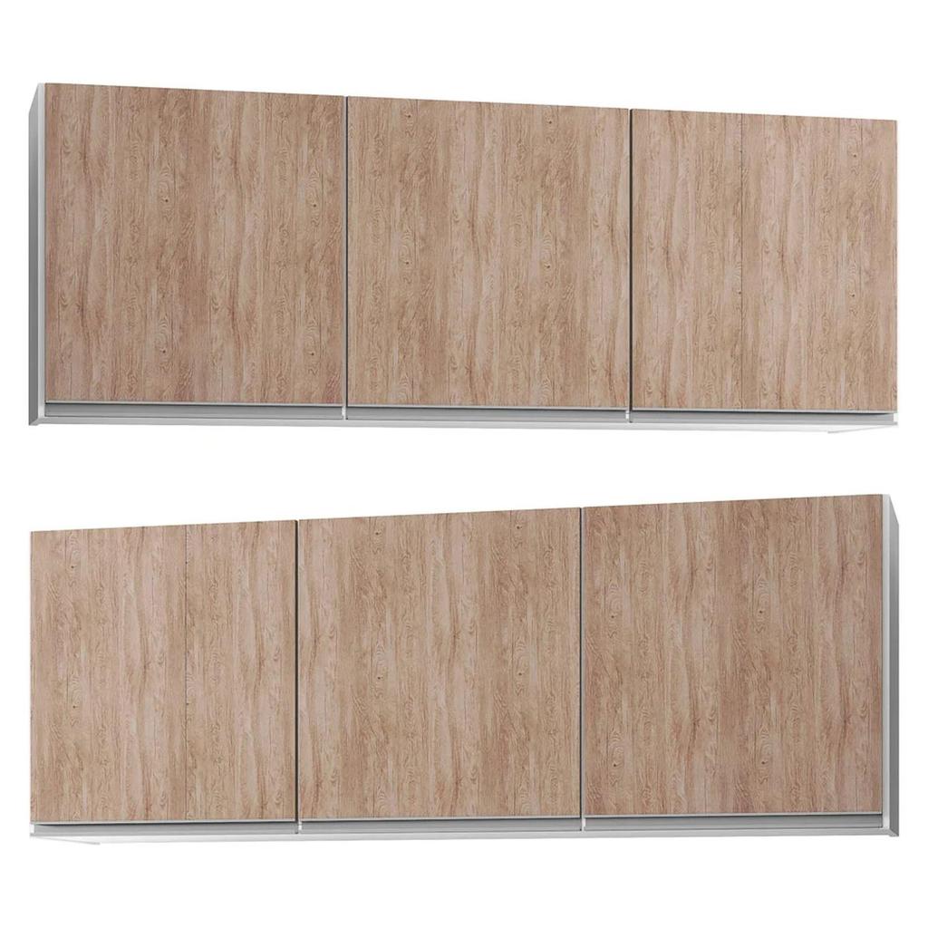 Kit 2 Armários Aéreos 150cm 3 Portas Argélia Branco/Castanho - Lumil