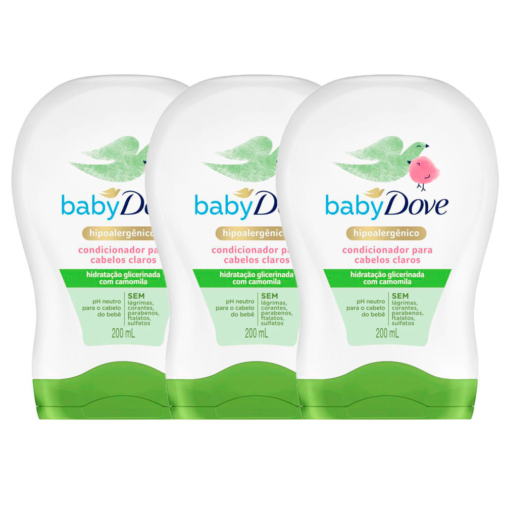 Kit 3 Condicionador Dove Baby Hidratação Enriquecida Cabelos Claros com 200ml