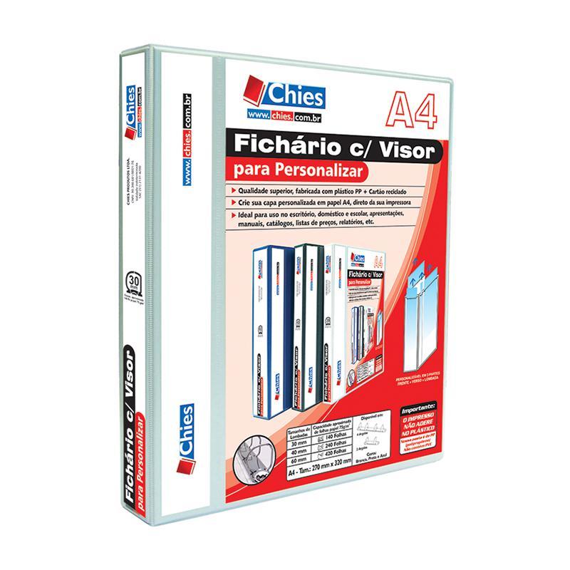Fichário revestido com cristal A4 Branco 30mm 1891 com 4 argolas Chies