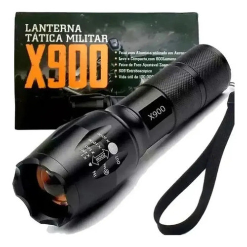 Lanterna Tática Galaxy Profissional Luz Led Alta Luminosidade X900 Branco Preto
