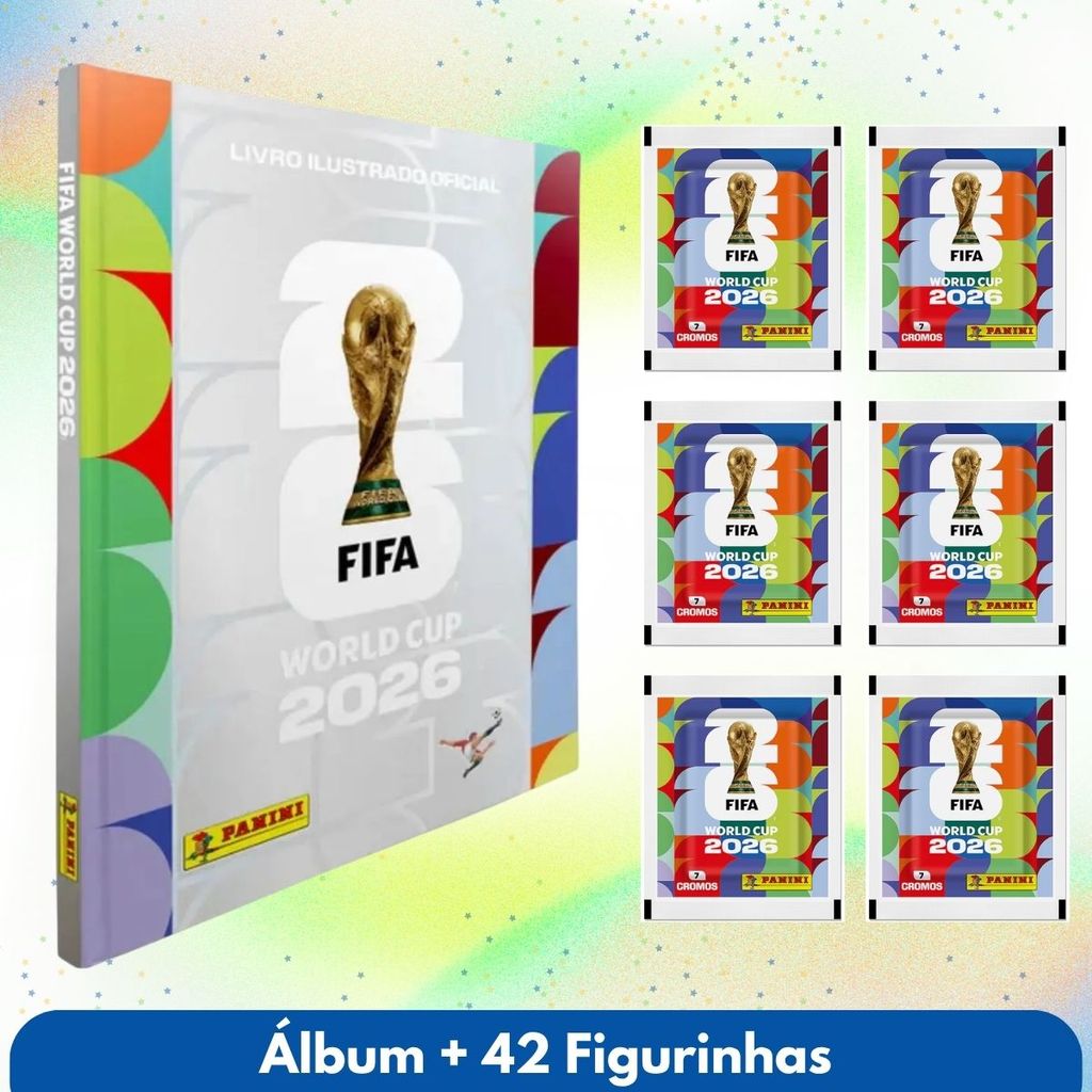 Kit Álbum Copa do Mundo 2026 com 42 Figurinhas Prata Pacotes Jogo Futebol Fifa Coleção Capa Dura