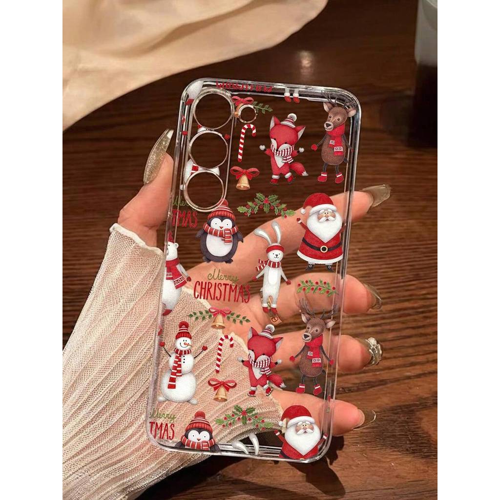 1 pieza Funda de teléfono suave con diseño navideño de Papá Noel, pingüino y muñeco de nieve, compatible con iPhone 17