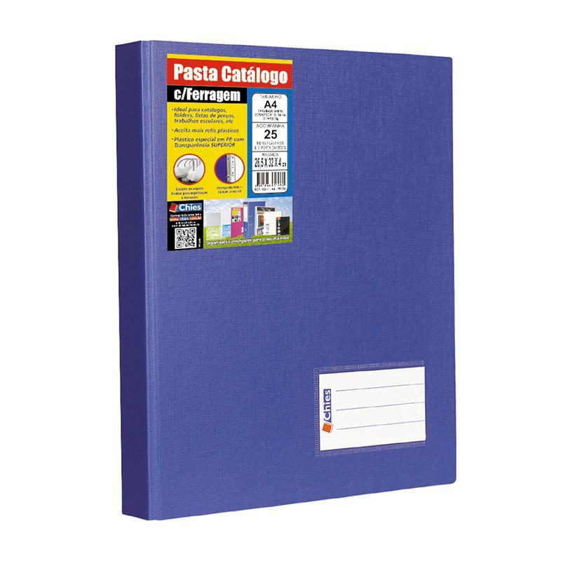 Pasta catálogo A4 1173 Azul com 25 plásticos Chies