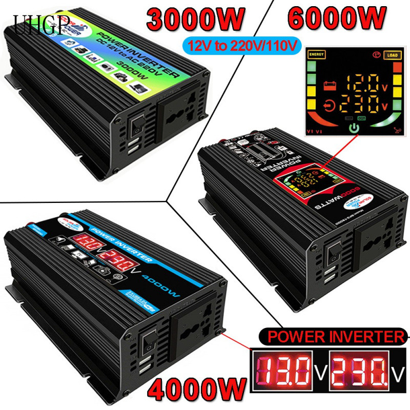 Inversor de Energia para Carro HAOSONG 6000W/4000W/3000W DC 12V para AC 220V 110V com Display LCD e Duas Portas USB D669