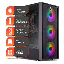 PC Gamer Titan Pro, AMD Ryzen 5 5500, RX 9060 XT 8GB, 16GB DDR4, SSD 480GB, 600W 80 Plus