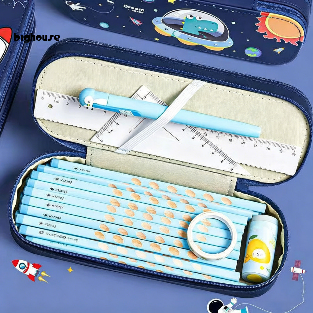 Astronaut Pencil Case for Kids Large Space Theme Stationery Bag Waterproof Canvas Rocket Print Pouch for Boys Girls Scho