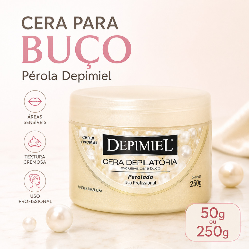 Cera Depilatória Pérola Depimiel Areas Sensíveis do Rosto 50g ou 250g