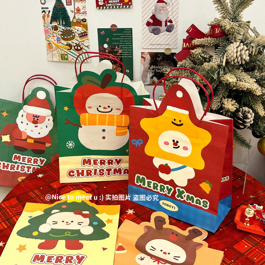2 pçs saco de presente de natal bonito papai noel presente embrulho saco de papel saco de presente saco de lembrança