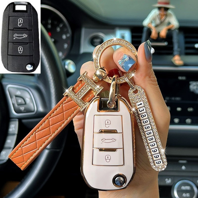 Para Peugeot 2008 3008 4008 5008 308 408 508 Citroen C4 C4L C6 C3-XR Picasso DS3 DS4 DS5 Capa de Chave de Carro em TPU F