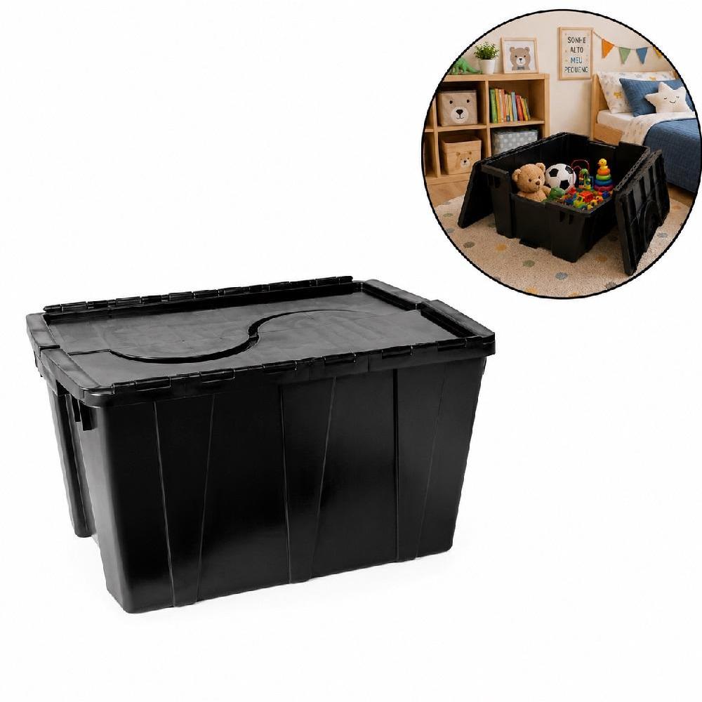 CAIXA ORGANIZADORA GRANDE 56 LITROS EMPILHAVEL CONTAINER MUDANÇA MULTIUSO TAMPA DUPLA 56L PORTA TRECO ROUPAS SAPATOS