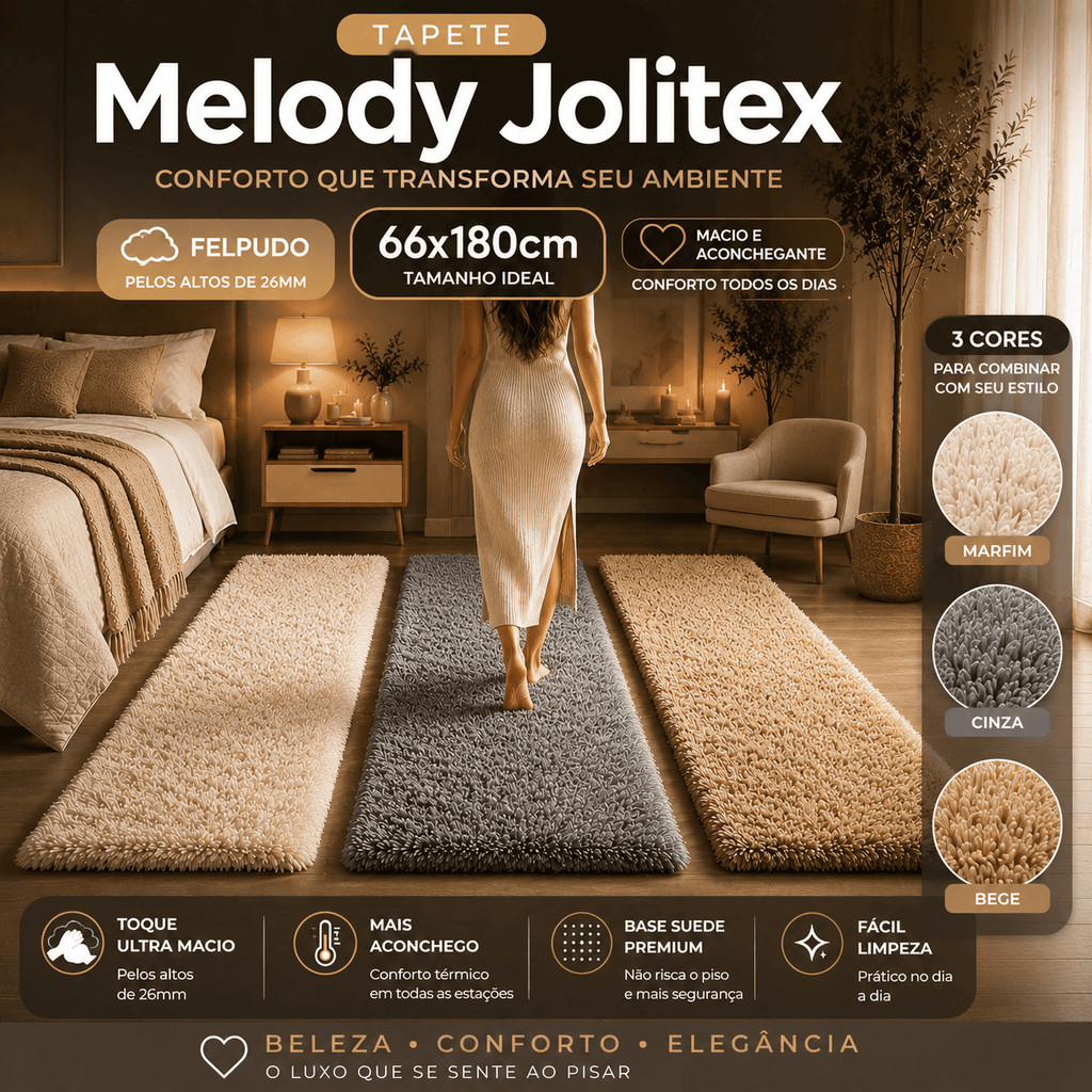 Tapete Passadeira Melody 66x180cm Felpudo Macio para Quarto Corredor Jolitex